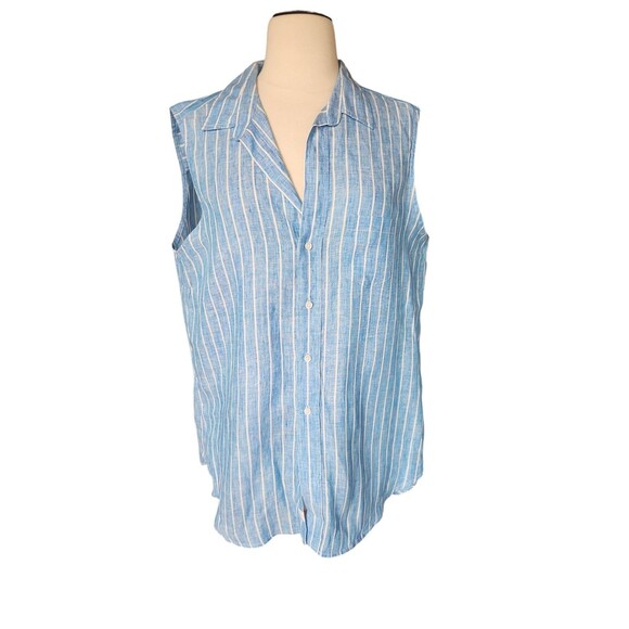 Frank & Eileen Nautical Linen Sleeveless Top Preppy Womens XL Fiona Blue Striped - Picture 1 of 8
